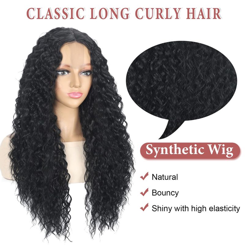 Damen lang schwarz 26 Zoll (ca. 66,0 Zentimeter) synthetischer Mittelteil natürliches Aussehen Ersatz lockig_voghion.com