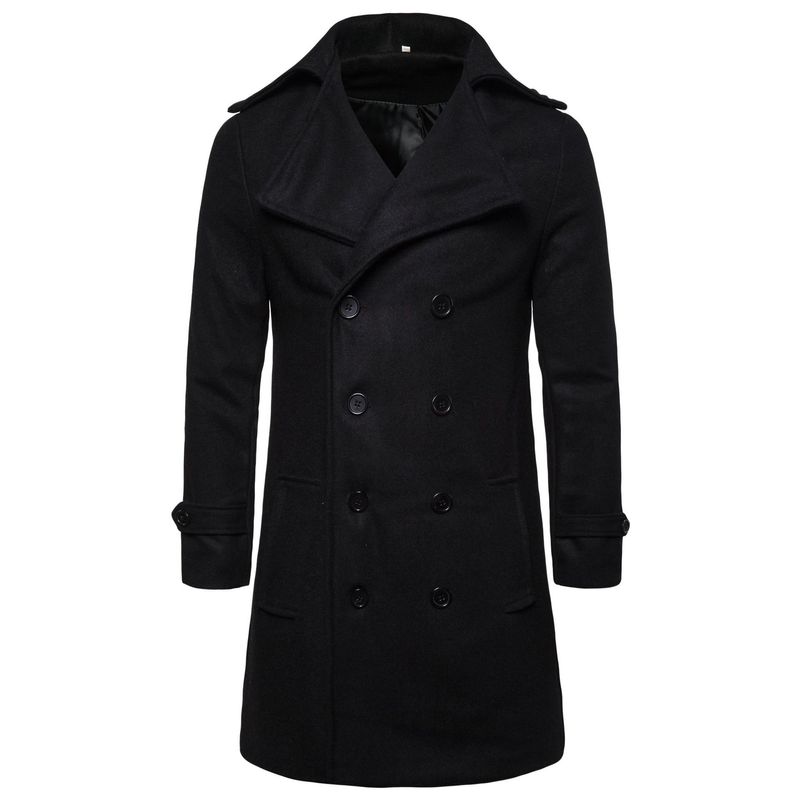 Medium length double breasted windbreaker, fashionable casual slim fit men's coat, straight_voghion.com