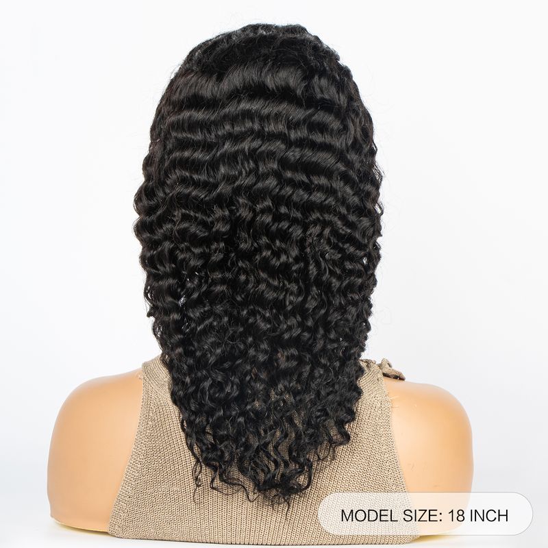 4*4 Kant Echt haar Lang Gekruld Zwart Glad Dames Dagelijks Pluizig Pruik 18-32"_voghion.com