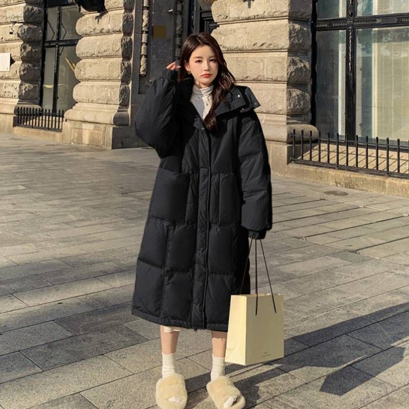 Milk Fufu light yellow down women's mid 2023 winter new hooded thickened knee length small j_voghion.com
