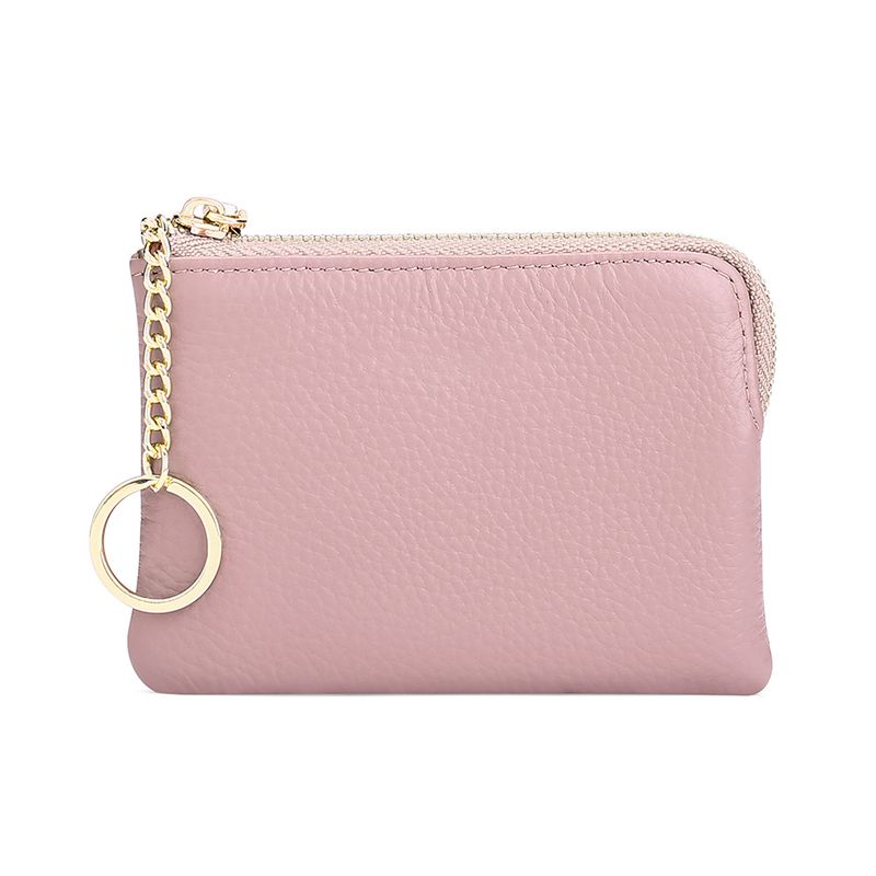 Women's Genuine Leather Coin Purse Simple First Layer Cowhide Zipper Wallet with Key Ring_voghion.com
