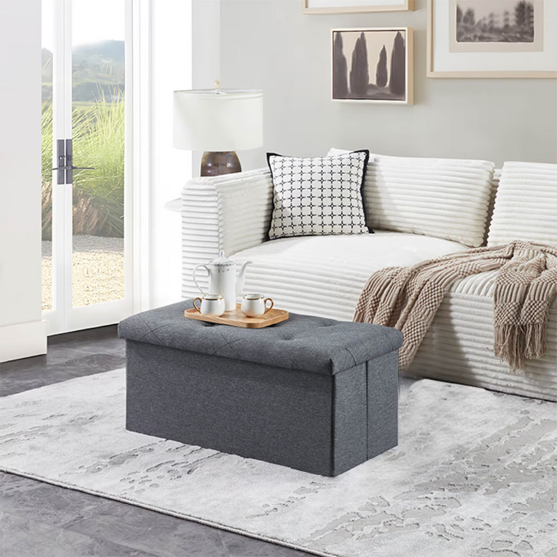 Folding Storage Ottoman Bench, Ottoman Foot Rest, End Of Bed Bench, Storage Chest, For Living Room, Bedroom, Entryway, 30 Inches, Gray_voghion.com