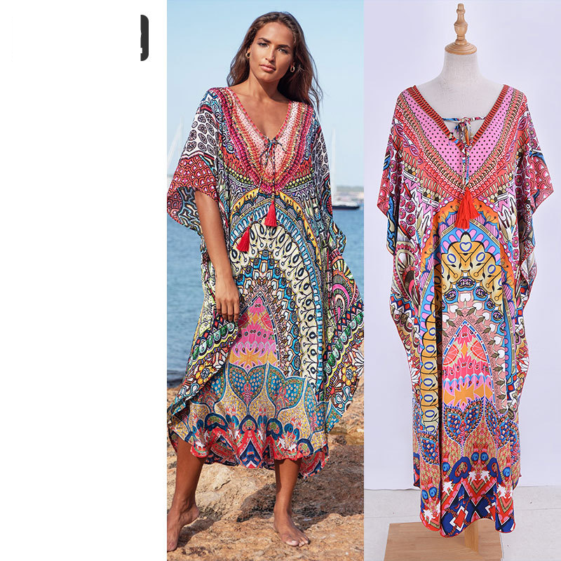 "Plus Size Floral Maxi Beach Cover Up Dress - Lichtgewicht badmode sarong met ingebouwde bh voor vrouwen"_voghion.com