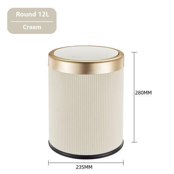 Touch-Control Trash Can With Lid – 10L/12L/15L Round Household Bin For Kitchen, Bathroom & Bedroom (Custom Colors, Odor-Resistant ABS Plastic)_voghion.com