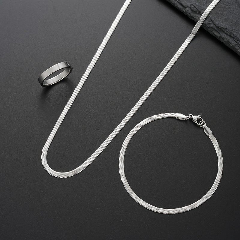 Collana in acciaio inossidabile di alta qualità, anello semplice lucido, stile cool e personale, set di gioielli con catena in acciaio al titanio_voghion.com