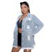 Cappotto in denim moda donna nappa monopetto con foro lungo a maniche lunghe in denim_voghion.com