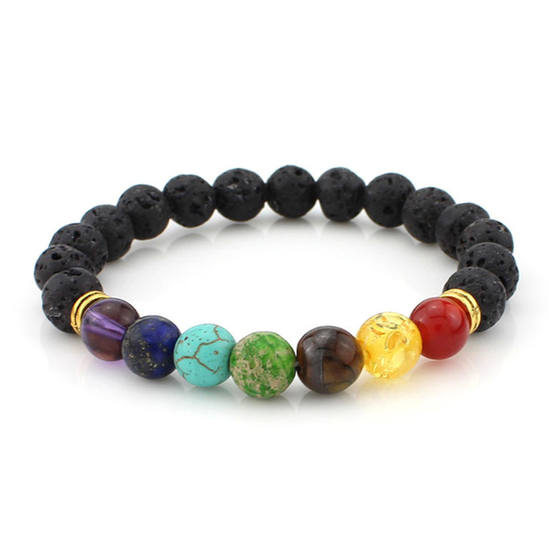 Yamaler Fashion Men\'s Women\'s Colorful Lava Rock Round Beaded Agate Bracelet Jewelry_voghion.com