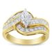 14KT Two-Toned Gold Marquise, Baguette and Round Cut Diamond Bypass Ring (1 cttw, H-I Color, SI1-SI2 Clarity) ()_voghion.com