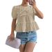 Women's Clothing Puff Sleeve Lace Up Short Sleeved Cropped Top_voghion.com