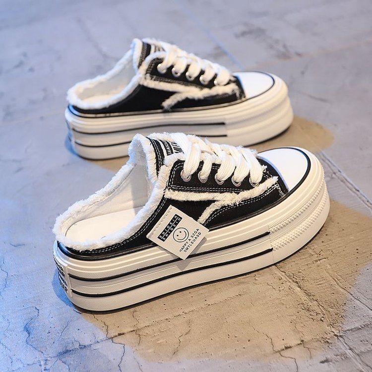 Naiste suvised õuesussid 2024. aasta uue stiiliga kontsata, pooltoega lõuendikingad, võrgust kuulsuste laisad poollibisevad paksu tallaga sandaalid_voghion.com