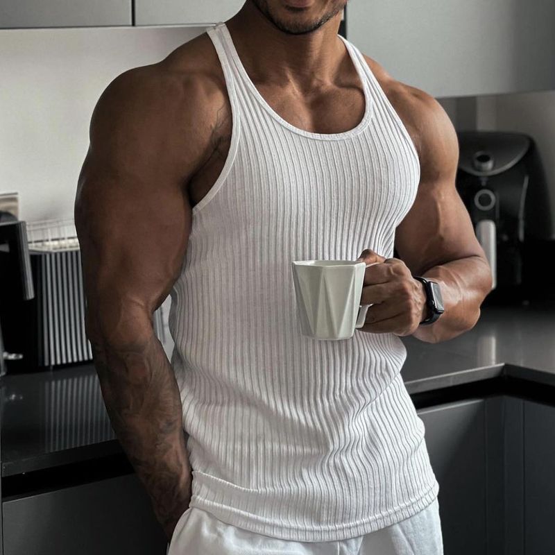Herrenbekleidung Herren Strickweste Vertikale Streifen Fitness Mode I Shaped Slim Weste Herren Sommer Atmungsaktive Sportweste Herren_voghion.com