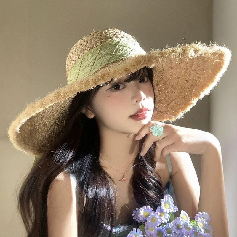 French Bow Lafite Straw Women's Summer Big Brim Sunshade And Sunscreen Beach Vacation Woven Hat_voghion.com