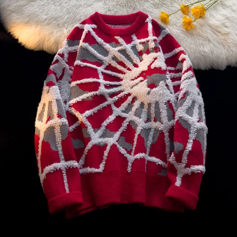 Męska odzież nowy amerykański sweter żakardowy z okrągłym dekoltem męski i damski jesień i zima leniwy modny sweter oversize_voghion.com