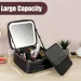 Borsa da viaggio per il trucco con specchio illuminato a LED, luminosità regolabile, portatile, impermeabile, con divisori regolabili, custodia per il trucco, accessori per pennelli._voghion.com