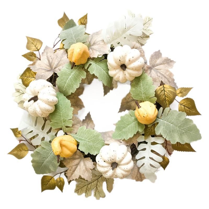 Artificial Maple Leaf & Vine Wreath - Fall/Halloween Door Decor With Realistic Foliage (Autumn Harvest Thanksgiving UV Resistant Indoor/Outdoor Use)​​_voghion.com