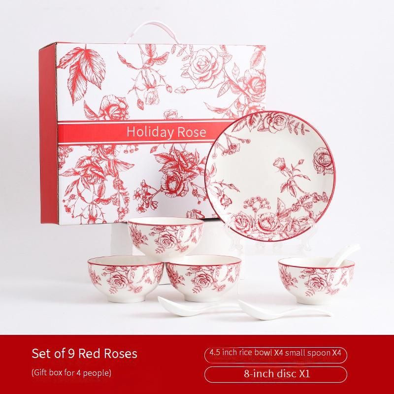 Ceramic Bowl Set With Under-Glaze Design - 6-Piece Dinnerware Gift Box For Home & Special Occasions_voghion.com