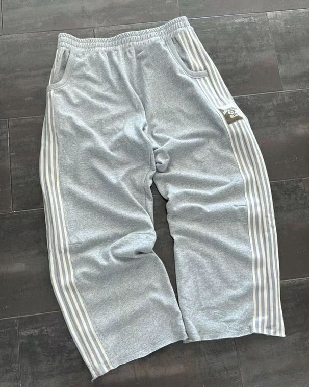 Men's Clothing Sports Pants Pure Cotton Heavy Loose Wide Leg Trousers Side Striped Sweatpants Drop Feel Straight Pants_voghion.com