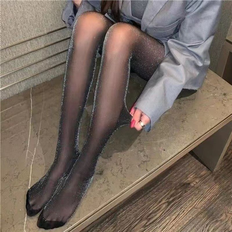 Bas en soie brillants et fins, style princesse, jambes brillantes pour femmes, collants sexy invisibles en soie noire couleur chair_voghion.com