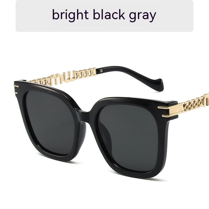 Fashionable gold chain leg women, trendy large frame square sunglasses men driving, concave shaped glasses for travel_voghion.com
