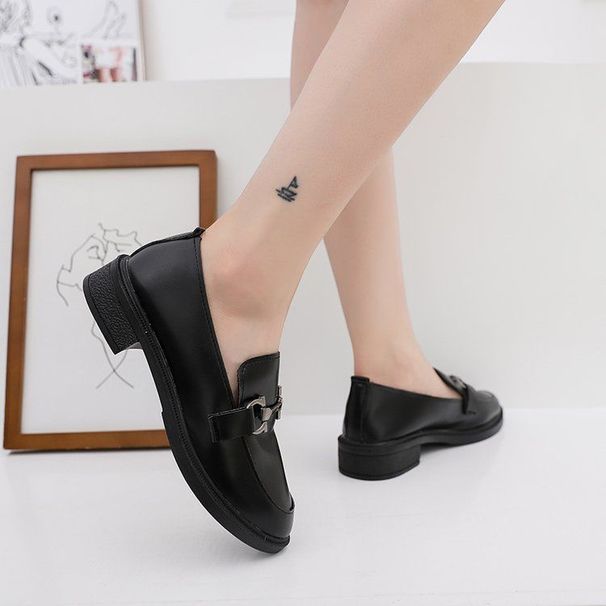 Green partner ins small leather shoes women's retro spring and autumn British style one-step flat bottom 2021 new Japanese college_voghion.com
