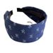 Fascia per capelli in denim con stampa a fiocco, fascia larga in tessuto blu, dolce e versatile, top rialzato con teschio, accessorio per capelli_voghion.com