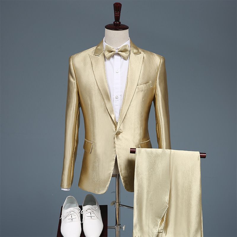 CT Gold Set For Hosts Photoshoot Choir Performance Men's Stylish Slim Fit Business Suit_voghion.com