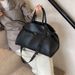 2025 New Women's Black Travel Tote Bag Casual Belted Design Commuter Handbag Large Capacity_voghion.com