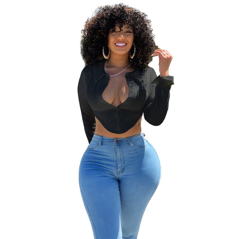 Women's shirt lapel short shirt sexy women's clothing_voghion.com