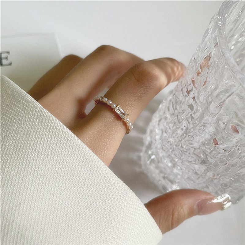 Anello con perla in zircone per donna, versatile, alla moda, design di nicchia, stile cool, apertura regolabile, anello per indice_voghion.com