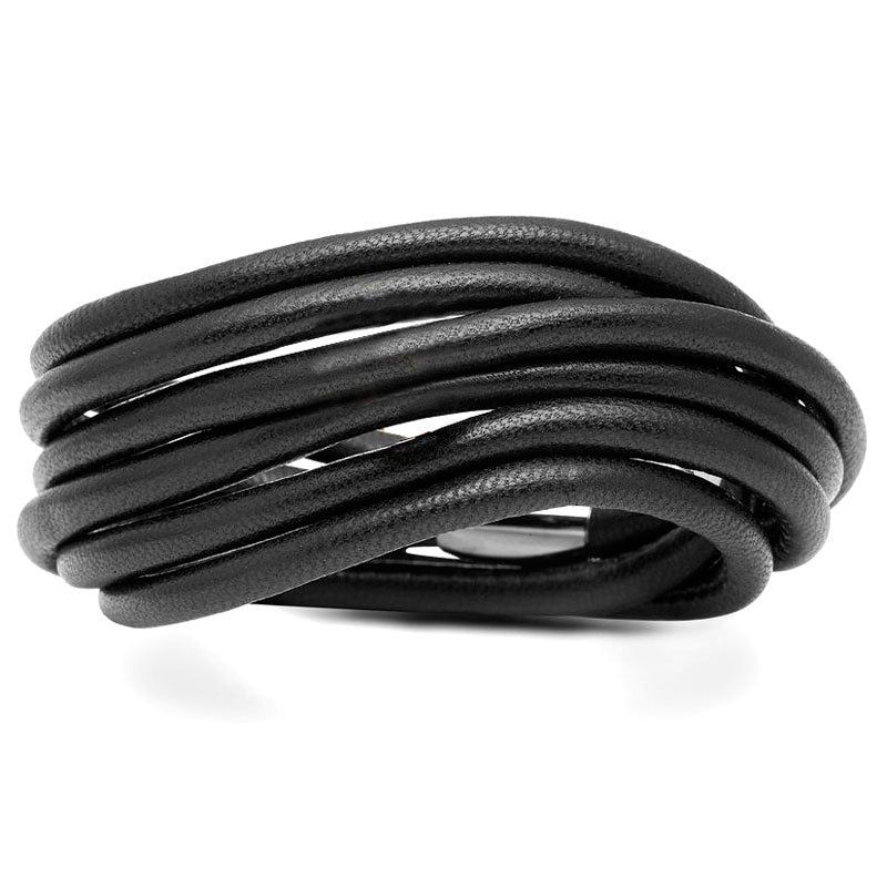 STORIA di Kranz & Ziegler Bracciale a 2 fili, triplo giro in pelle di agnello nera_voghion.com