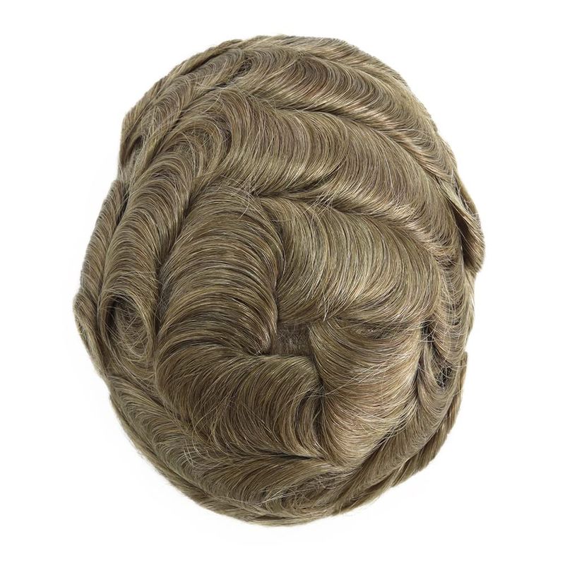 Q6 Toupee For Men 100% Human Hair Pieces I French Lace Front Poly Skin Bleached Hair Replacement System Men Wigs Light Ash Blonde Color #20_voghion.com