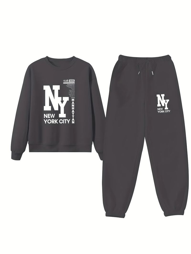 Women's Printed Two Piece Tracksuit, Long Sleeve Pullover Top And Drawstring Waist Pants, Casual Sportswear For Spring And Fall_voghion.com