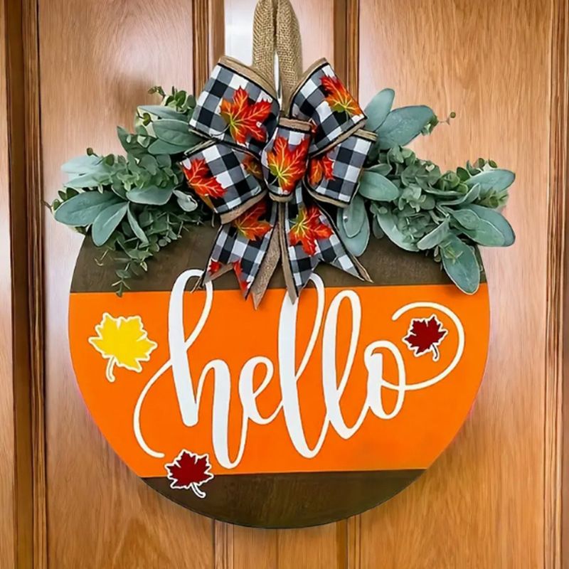 New Produc Hello Maple Leaf Counryside Syle Welcome Door Hanging Thanksgiving Couryard Home Decoraion Wooden_voghion.com