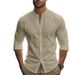 2024 Autumn Men's Long Sleeve Stand Collar Plus Size Slim Fit Casual Cotton Shirt_voghion.com