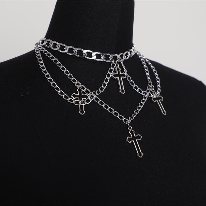 Cut-out cross chain necklace Simple choker_voghion.com