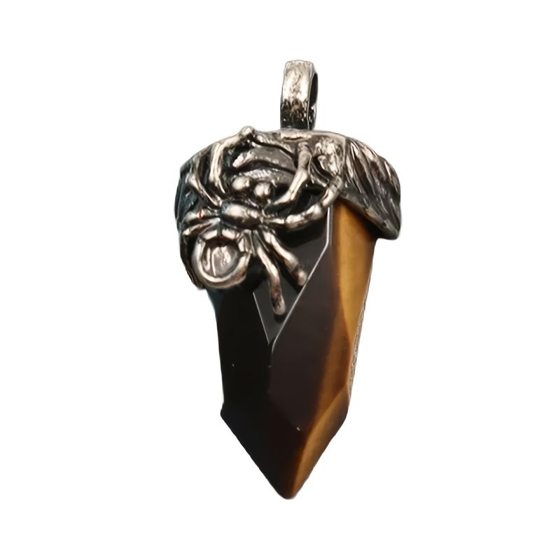 Natural Stone Bead Spider Luck Pendant - Tiger Eye_voghion.com