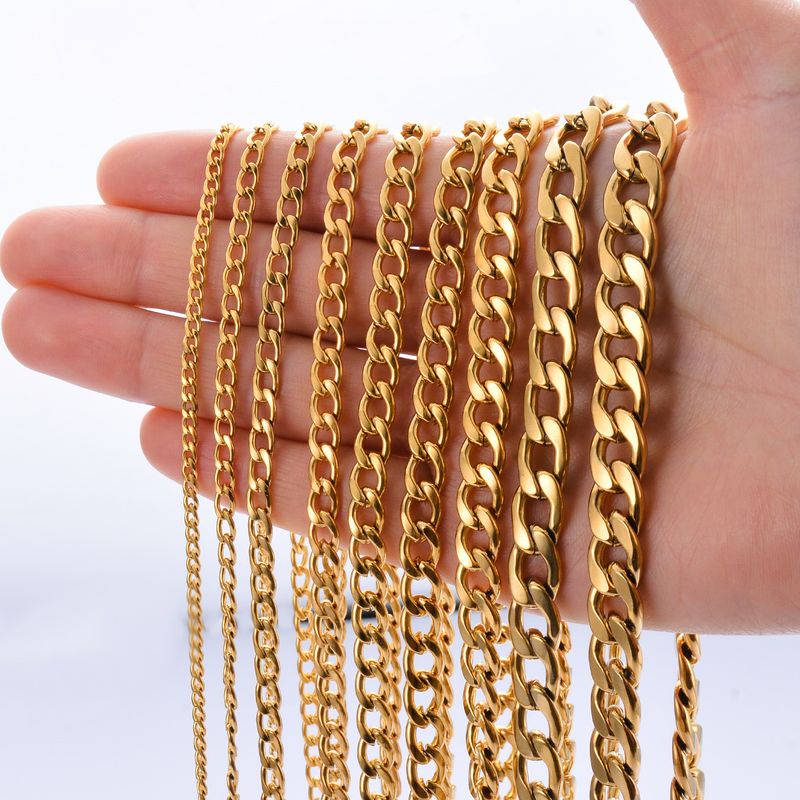 1:1NK Titanium Gold Men's Hip Hop Cuban Stainless Steel Necklace Figaro Chain Accessories_voghion.com