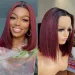 Parrucca Bob Corta Lisci Parrucche Capelli Umani 180% Densità Borgogna T Part Parrucche Pizzo 1B 99J Capelli Brasiliani Remy_voghion.com