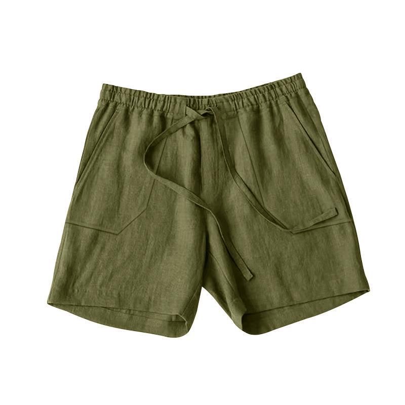 Short d'été en coton et lin pour homme, de qualité supérieure, avec cordon de serrage à la taille élastique, couleur unie, respirant, cinq points, décontracté, pour la plage_voghion.com