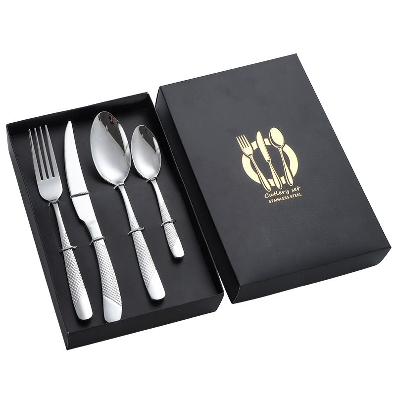 Set di posate – 4 pezzi in acciaio inossidabile lucidato a specchio con confezione regalo, eleganti articoli essenziali per la tavola per matrimoni e regali (argento/oro/oro rosa)_voghion.com