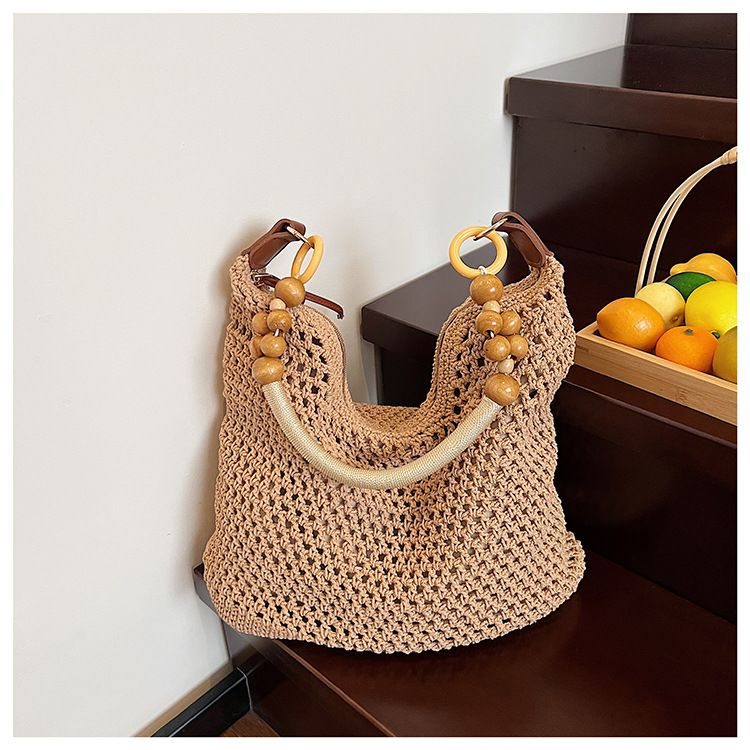 Borsa a tracolla singola in paglia intrecciata a mano, stile pendolare, da spiaggia, per le vacanze estive 2025, da donna_voghion.com