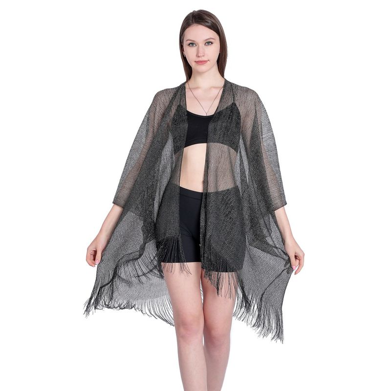 Cross-border hot-selling flat towel large shawl gold and silver ribbon sleeves split shawl holiday bikini shirt sunscreen clothing_voghion.com