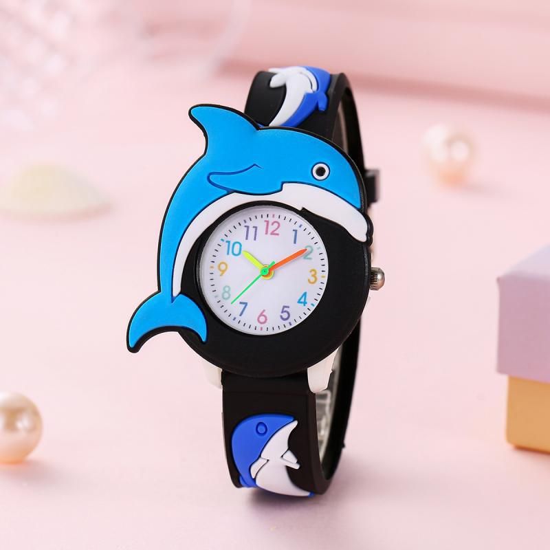 Cartoon Children's Watch Silicone 3D Student Cute Quartz Watch Dream Childlike Interest Dolphin Pattern Watch_voghion.com