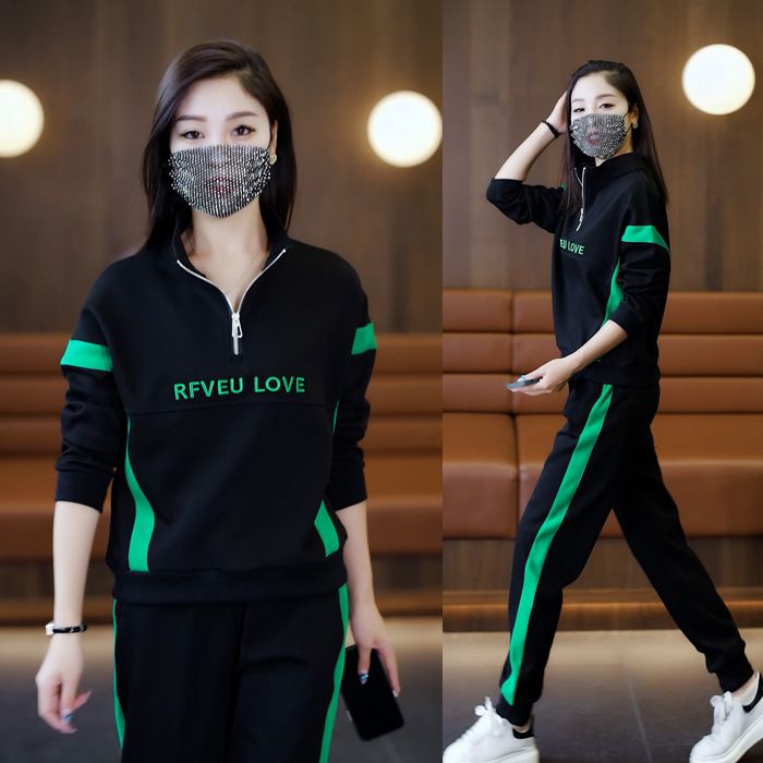 "Completo tuta casual da donna – Felpa con cappuccio e pantaloni della tuta in stile coreano (nero/arancione/bianco)"_voghion.com