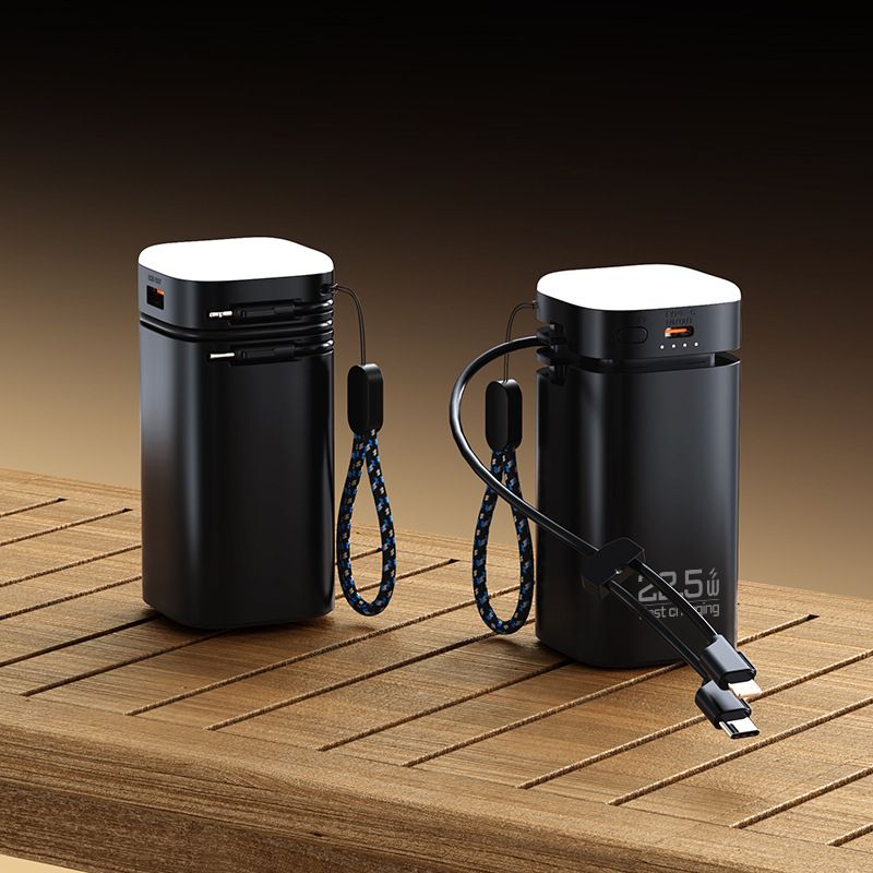 Nouvelle batterie externe grande capacité avec câble intégré 20 000 mAh, charge ultra rapide, lampe de camping portable, logo imprimé_voghion.com