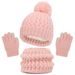 Kinder Wintermütze Handschuhe Schal Set Mädchen Kleinkind Kinder Hüte mit Pom Strick Halswärmer Gamasche Fäustlinge Fleece gefütterte Sets_voghion.com
