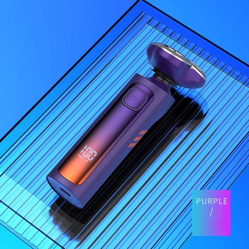 Rasoio elettrico ricaricabile tramite USB per uomo con testine flottanti 3D, lavabile su tutto il corpo, autonomia di oltre 60 minuti, viola/argento (set 3 in 1)_voghion.com