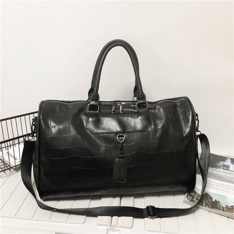 Reisetasche aus weichem PU-Leder mit Steinmuster, großes Fassungsvermögen, für kurze Geschäftsreisen, tragbare_voghion.com
