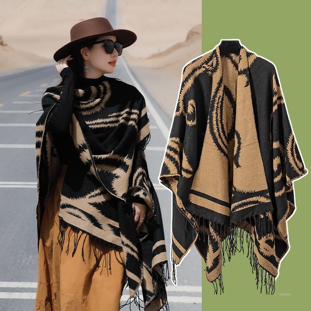 New ethnic style shawl women in autumn winter, versatile cloak for both spring and summer, Yunnan Lijiang travel scarf_voghion.com