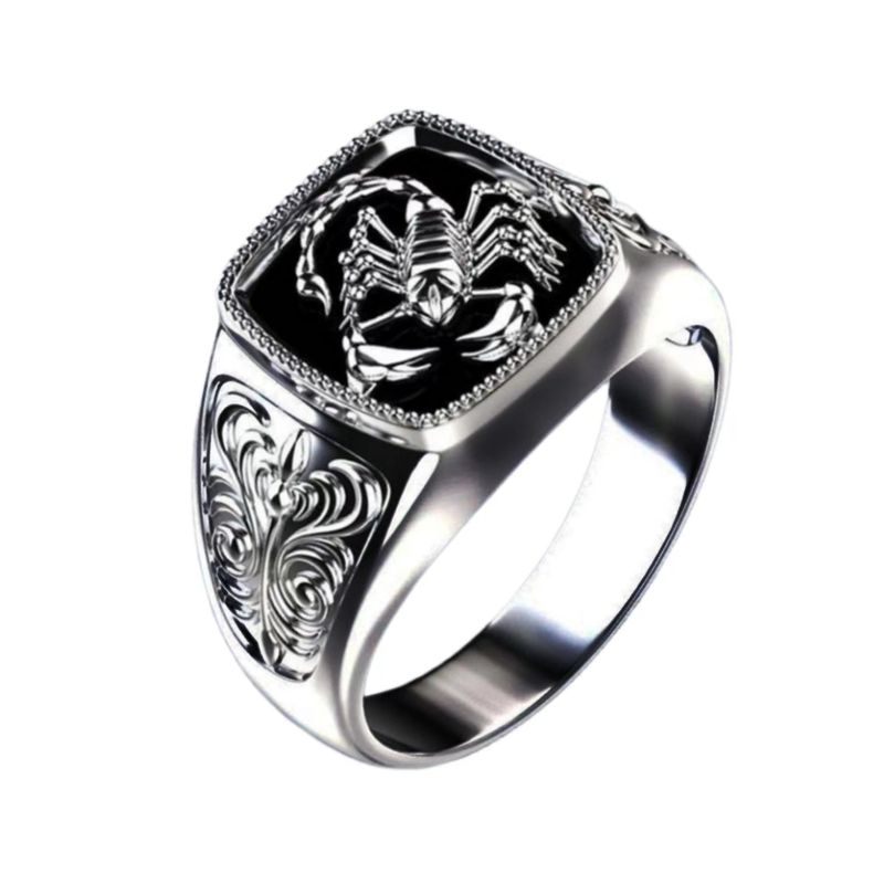 Nuovo anello da uomo personalizzato e creativo con motivo a totem adesivo a forma di Scorpione velenoso._voghion.com